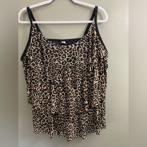 Jessica Simpson Leopard Ruffle Swim Top in Animal print and  Black size 24W